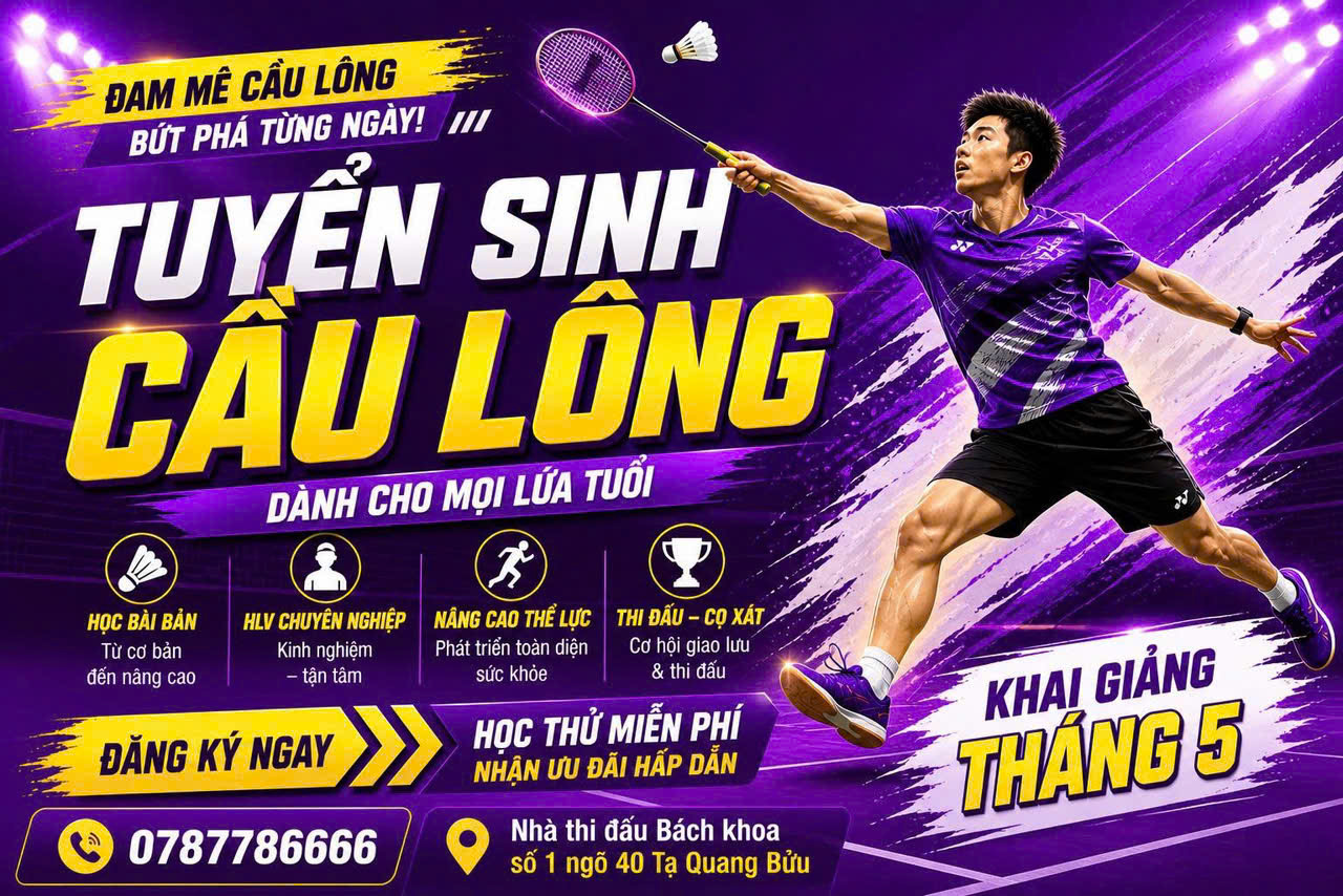 Khóa học cầu lông cho trẻ em,người mới chơi tại Bách Khoa